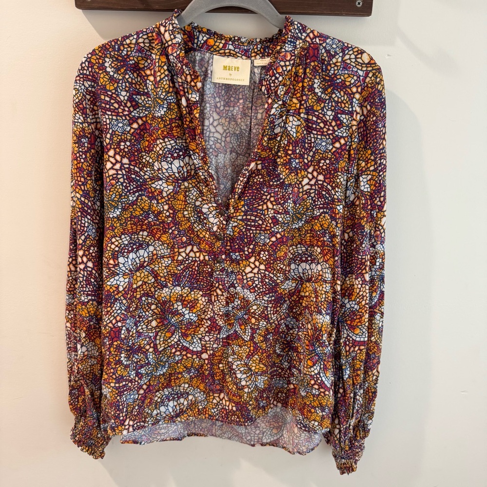 Anthropologie Maeve Colette Floral Printed Peasant Blouse‎ Medium
